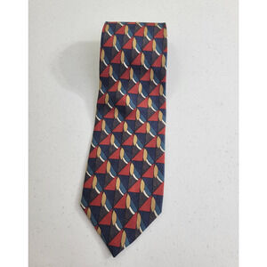 Ferrell Reed for Von Maur Red Blue Geometric 100% Silk Classic Career Neck Tie